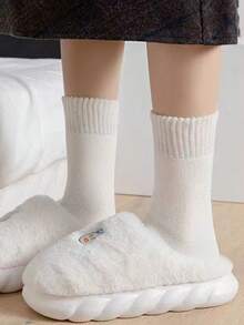 3雙女款純色冬季加厚保暖休閒百搭毛圈中筒襪 - 彩色 - 查看 3