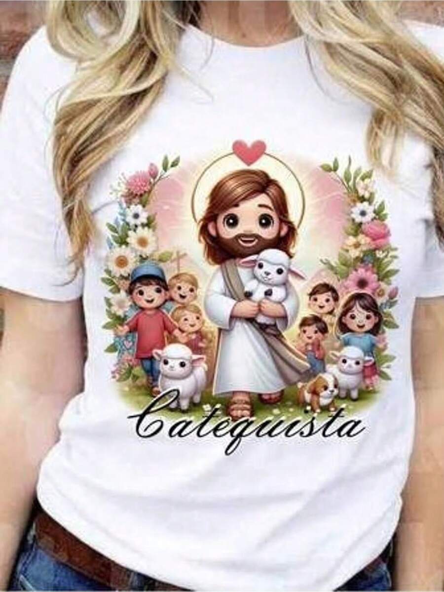 Gaphic tees kids clothes boys clothes for girls mens tshirts tops for women Camiseta de verano para mujer, niñas y niños, de algodón, con estampado floral de animales y la imagen de Jesús