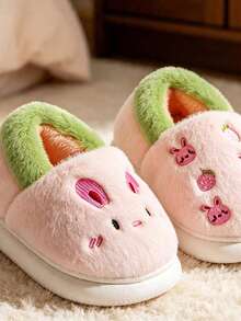 New Cartoon Rabbit Warm Slippers For Kids, Autumn/Winter Indoor Warm Slippers - Pink - View 4
