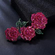 1件優雅合金鑲嵌紅綠水鑽三朵玫瑰花造型裝飾,適合女性派對穿著 - 玫瑰花 - 查看 3