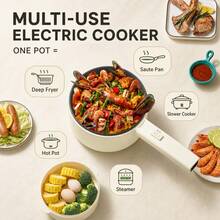 Reemix Hot Pot Electric With Steamer, 1.6L(54.11oz) Ramen Cooker Non-Stick Sauté Pan For Steak, Egg, Fried Rice, Ramen, Oatmeal, Soup, Portable Personal Hot Pot Perfect Suit For Dorm Room And Apartment - 米色 - 查看 5