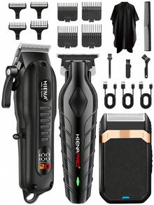 HIENA 男士無線迷你理髮器與刮鬍機，1/2/3件可選，USB-C充電式附LED顯示螢幕，鋰電池理髮修剪器，家用理髮工具，適合初學者理髮師，佳節送禮首選 - 彩色 - 查看 17