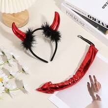 Red Devil 1/2/4 Piece Set, Halloween Female Devil Costume, Red Devil Horn Headband, Red Cape, Decorative Tail, Trident, Adult Role Play Outfit, Suitable For Halloween, Masquerade, Cosplay, Stage Performance, Costume Party And Other Themed Events - Multicolor - View 7