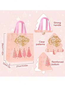 2Pcs-Pink Christmas Non-Woven Gift Bags-Christmas Party Gift Bags With Handles, Featuring Designs Of Santa Claus, Snowmen, Reindeer, And Gingerbread Houses, With A "Ho Ho Ho" Tag; Perfect For Birthdays, Holiday Decorations, And Candy Bags - Multiple Styles - View 2