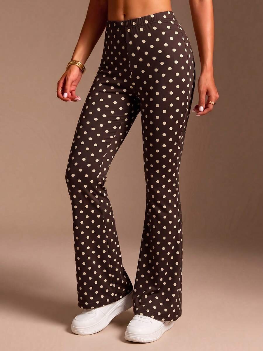 Legging Kasual Wanita Seksi dengan Motif Geometris - Coffee Brown - View 1