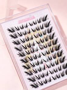 Ayrmilla AYRMILA Glueless Self Adhesive Cluster False Eyelashes, No Glue Required Manga Individual Lashes, Reusable Segmented Fake Eyelash Extensions With Lovely Cartoon Storage Tray For Daily Makeup - C - View 7