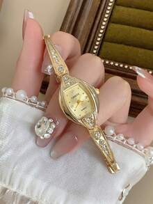 1件女款優雅金色手鍊腕錶，緊湊耐用時尚方形錶盤，迷人禮品選擇，適合日常佩戴 - 金色 - 查看 3