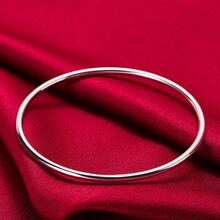 925 Sterling Solid Silver Bracelet Fashion Personalized Simple Smooth Bangles For Women Wedding Engagement Jewelry - Silver - View 2