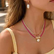 Oval Cubic Zirconia Pendant Silk Cord Necklace, Suitable For Women, Exquisite Bezel Design, Transparent Cubic Zirconia Minimalist Neck Chain Jewelry Gift. - Milan Rope Pendant Necklace - View 4