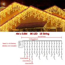 1pc Christmas Home Decor Icicle LED String Lights, Battery Powered Fairy Lights, Holiday Decoration, Christmas Lighting, Indoor/Outdoor Eaves Decor - Battery-operated Icicle Lights - View 12