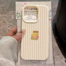 1pc TPU Material Pink Striped Book Coffee Pattern Phone Case Compatible With IPhone 17 Pro Max/17/16 Pro Max/15/13/12/11/ S20 FE/A15/S24/A55/ Note 11/Note 12/Note 13 Pro Full Coverage Anti-Drop Soft Shell Protective Cover - White - View 1