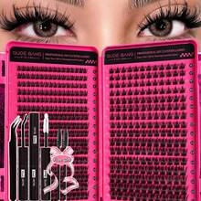 448 Clusters DIY Faux Mink Eyelashes, D Curl, Dense & Fluffy, 8-16mm Mixed Length, Eye-Catching Makeup, Optional Glue, Remover And Tweezers, Lightweight & Reusable, High Value, Suitable For Beginners, Versatile For Multiple Occasions - Black - View 8