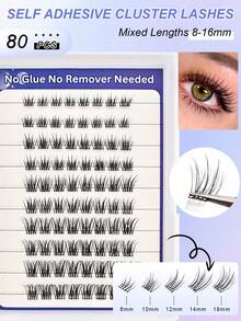 60pcs Self-Adhesive C-Curl Eyelashes, 8-16mm Length, No Glue Needed, No Makeup Removal, DIY Eyelash Extension, False Eyelash Clusters, Create Natural And Extended Eyelashes - View 1