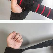 1 Pair R Anti-Slip Wear-Resistant Weightlifting Wrist Wraps, Wrap-Around Design Wrist Support Protection Sleeve, Suitable For Deadlift, Dumbbell, Barbell Strength Training Gym Fitness - Black - View 9