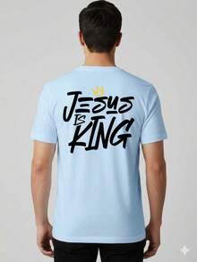 Camiseta Jesus Is King ( Jesus É Rei) Algodão Cristã Gospel - Azul bebê - Visão 1