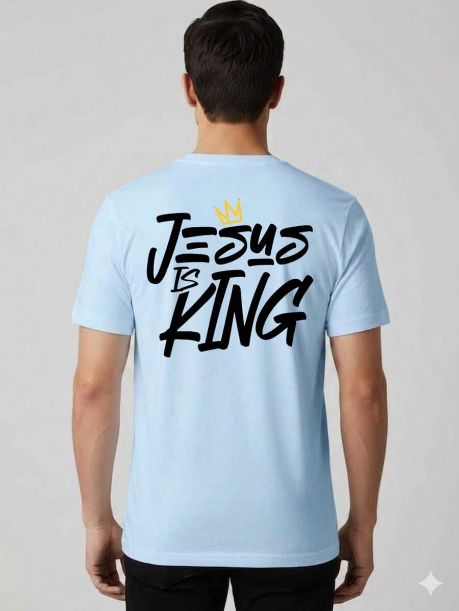 Camiseta Jesus Is King ( Jesus É Rei) Algodão Cristã Gospel - Azul bebê - Visão 1