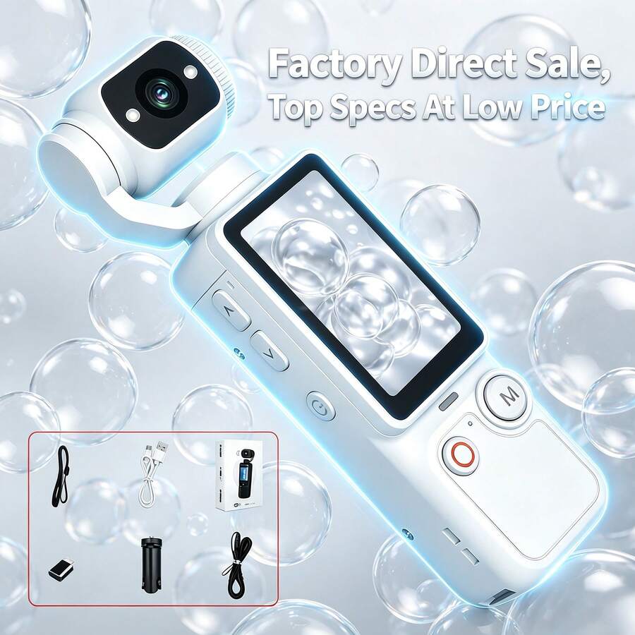 Glacier White Portable Handheld Action Video Camera Camcorder Latest 2026 Model AF Focus 180 Degree Flip Camera 1 9 Inch HD Screen Ultra HD Night Capture  Style For Coastal Walks Mini Easy To Carry Small Ready For Adventure
