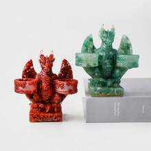 1PC Natural Amethyst Crystal Dragon Statue, Double Candle Holder Figurine, Reiki Healing Feng Shui Decor, Home & Office Desktop - Resin Fire Dragon Figurine - View 5