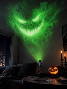 4 In 1 Ghost Face Effect Lamp, White Colorful Green & Teal Ghost Designs, USB Plug-In Lightweight 360° Rotating Light For Spooky Bedroom And Festive Decorations - Black - View 7