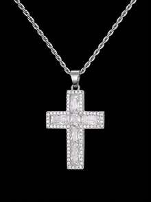 Men's Rhinestone Cross Pendant Necklace, European And American Hip-Hop Style Jewelry, Twisted Chain With Personalized Street Style - Cross - View 6