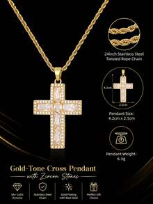 Men's Rhinestone Cross Pendant Necklace, European And American Hip-Hop Style Jewelry, Twisted Chain With Personalized Street Style - Cross - View 10