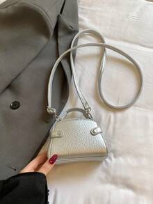 Tas Mini Lucu Terbaru dan Populer, Warna Solid Emas, Kunci Putar, Tas Kecil, Tas Kosmetik Mini Warna Solid, Tas Selempang Kecil, Tas Aksesori, Tas Gantung Dekoratif, Tas Pesta, Dompet Koin - Perak - View 10
