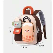 1pc Macaron Color Block Milk Tea Kids Backpack, Cute Preschool Backpack For Boys And Girls, Lightweight School Bag For Toddlers And Young Children, Travel Bag - Multicolor - View 11