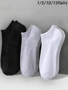 1/3/5/10/15 Pairs Men's Short Socks, Unisex Moisture-Wicking Breathable Sports Socks, Soft Breathable Boat Socks, Women's Short Socks Suitable For Sports And School Wear - Multicolor - View 7