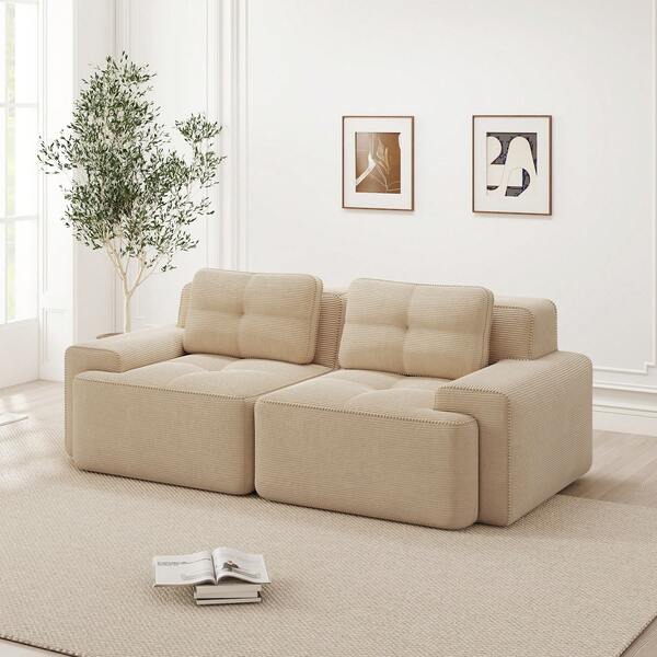 Boneless Modular Sofa, Modernes Sofa Fu R Wohnzimmer Mit Tiefsitz, Bequemes Corduroy-Cloud-Sofa, Loveseat-Kleinsofa, Schlafsofa, Beige