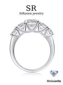 1 Pc Women's Wedding Ring, 5-Row Ring 3.5g 925 Sterling Silver, 1 Carat Moissanite, Bohemian Palace Style, Engagement/Wedding/Anniversary/Valentine's Day Gift, Comes With Moissanite Certificate And Delicate Gift Box - Silver - View 8