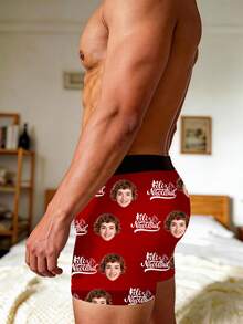Custom Girlfriend Face Men's Boxer Briefs Feliz Navidad Print, Personalized Photo Picture Underwear, Humorous Christmas Gift For Him - Multicolor - View 4