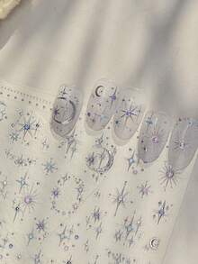 1pc Dreamy Starry Sky Nail Art Sticker With Moon, Stars And Gemstone Decor, Suitable For Press-On Nails, Daily And Party Nail Art - Multicolor - View 4