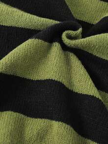 1pc Boys/Teenagers Back To School Season Minimalist Striped Colorblock Sweater - Green - View 6