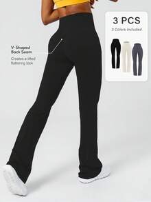 Sodalemon Set Yoga 3 Potong Wanita, Bra Olahraga Warna Polos, Legging, dan Celana Lebar untuk Latihan, Kebugaran, Lari, dan Pakaian Kasual Musim Semi - MultiWarna - View 9