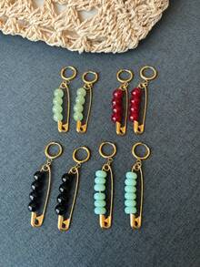 Minimalist Stainless Steel Paperclip Earrings With Colorful Beads, Personalized Ear Jewelry For Women - Earrings - View 3