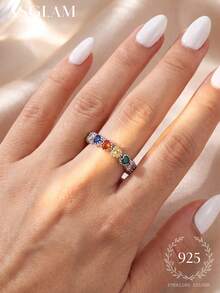 1件女款心形戒指 黑色電鍍鑲鋯石 6號 精緻珠寶 訂婚 結婚 週年 生日禮物 - 復古銀色 - 查看 2