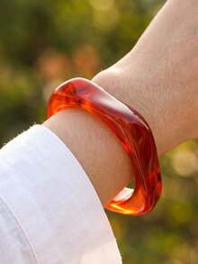 1 Pc Fall Decor Marble Swirl Red Acrylic Bangle Bracelet, Irregular Twisted Wide Chunky Statement Bangle For Women Fall Winter Fashion Jewelry - Diamond-shaped Solid Reddish-brown (hot Selling) - Inner Diameter 65 - View 6