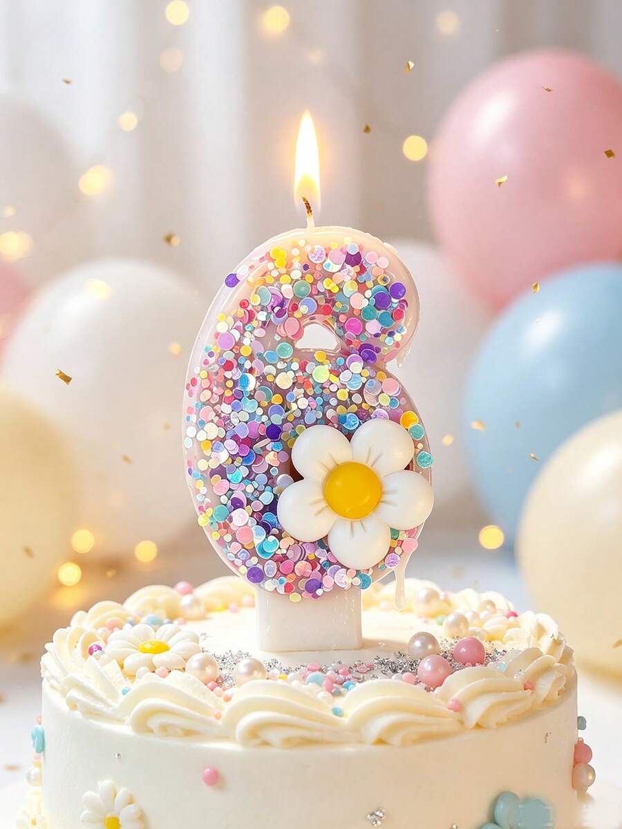 1 pieza Vela numérica de 0 a 9 con cristal púrpura y margarita blanca, decoración de pastel para fiesta de cumpleaños - Morado - Ver 1