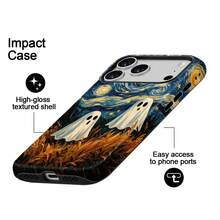 Koolife The "Little Ghosts Roaming In Van Gogh's Starry Night" Printed Phone Case For Halloween Is Made Of TPU Material. The Surface Is Smooth And Hard, Resistant To Scratches And Abrasion, Durable And Shockproof. This Product Is An Excellent Gift Choice And Is Compatible With Iphone 11, 12, 13, 14, 15, 16, 17 ,18 Series Models (Including Pro And Pro Max Versions). - Blue - View 3