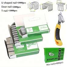2400/3000pcs U-Shaped/T-Shaped/I-Shaped Staples, Suitable For Manual Staple Gun And Stapler Tools/Nail Gun, Applicable To Wooden Furniture, Home Use, Heavy-Duty Furniture Boxes, Halloween, Christmas - Multiple Styles - View 2