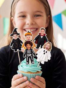 Customize Your Own Photo Halloween Cake Decorations With Customizable Face Designs. These Halloween Costume Decorations Are Perfect For Halloween Parties, Halloween Decorations, Halloween Birthday Parties, And Holiday Party Dessert Supplies. - Multicolor 1 - View 9
