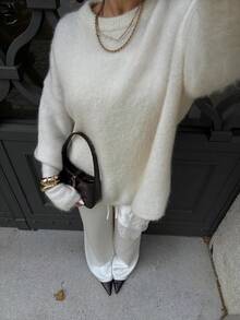 Sweater Rajut Longgar Minimalis Lembut untuk Wanita Musim Gugur/Dingin - Aprikot - View 5
