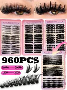 Sibeuna 960片 D捲度 30Pro-200Pro 120R-200R 尖頭簇裝假睫毛，自然風格顯眼妝感，大容量蓬鬆柔軟，適合初學者，旅行必備 - D - 查看 1