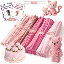 102/254/504Pcs Pipe Cleaner Flower DIY Craft Kit, Multi-Color Fuzzy Chenille Stems Set For Handmade Bouquet, Parent-Child Activity, Home Decor, Holiday Gift, Beginner Art Craft Supplies With Floral Stems, Floral Tape & Step-By-Step Tutorial Video. - Pink - View 13