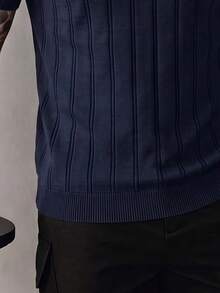 GRDR Men's Casual Fashion Knit Polo Shirt - Minimalist Versatile Collared Short Sleeve - Navy Blue - View 6