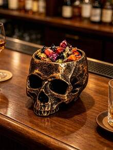 1Pc Resin Skull Planter Pot, Multi-Purpose Gothic Skull Storage Container, Decorative Vase For Succulent Plant, Makeup Brush Holder Candy Bowl Dark Home Desktop Ornament, Spooky Season Decor - Multicolor - View 4