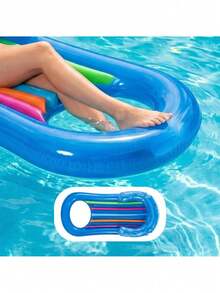 Inflatable Pool Lounge Float 155 * 80 Cm With Backrest And Leg Opening, Ergonomic PVC Floating Chair For Relaxing On Water, Lightweight Inflatable Lounger With Colorful Design For Pool Beach Lake Vacation And Summer Outdoor Activities - Blue-1Pc - View 3