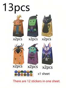 26/13pcs Halloween-Themed Party Wrapping Paper Bags, Halloween Witch, Spider, Scarecrow Pattern Gift Wrapping Bags With Stickers, Trick-Or-Treating Gift Wrapping, Holiday Gift Wrapping, Suitable For Halloween Party Decorations, Home Baking Packaging. - View 11