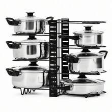 Adjustable Black Carbon Steel Pot And Pan Organizer, Double-Sided 8-Tier Kitchen Storage Rack For Cabinets And Countertops, 42x20x54.5cm - 黑色 - 查看 6
