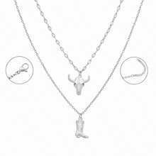 2Pcs/Set Classic Vintage Western Cowboy Boot Bull Skull Pendant Golden Stainless Steel Chain Layered Choker Necklaces For Women - Western Cowboy Style - View 5